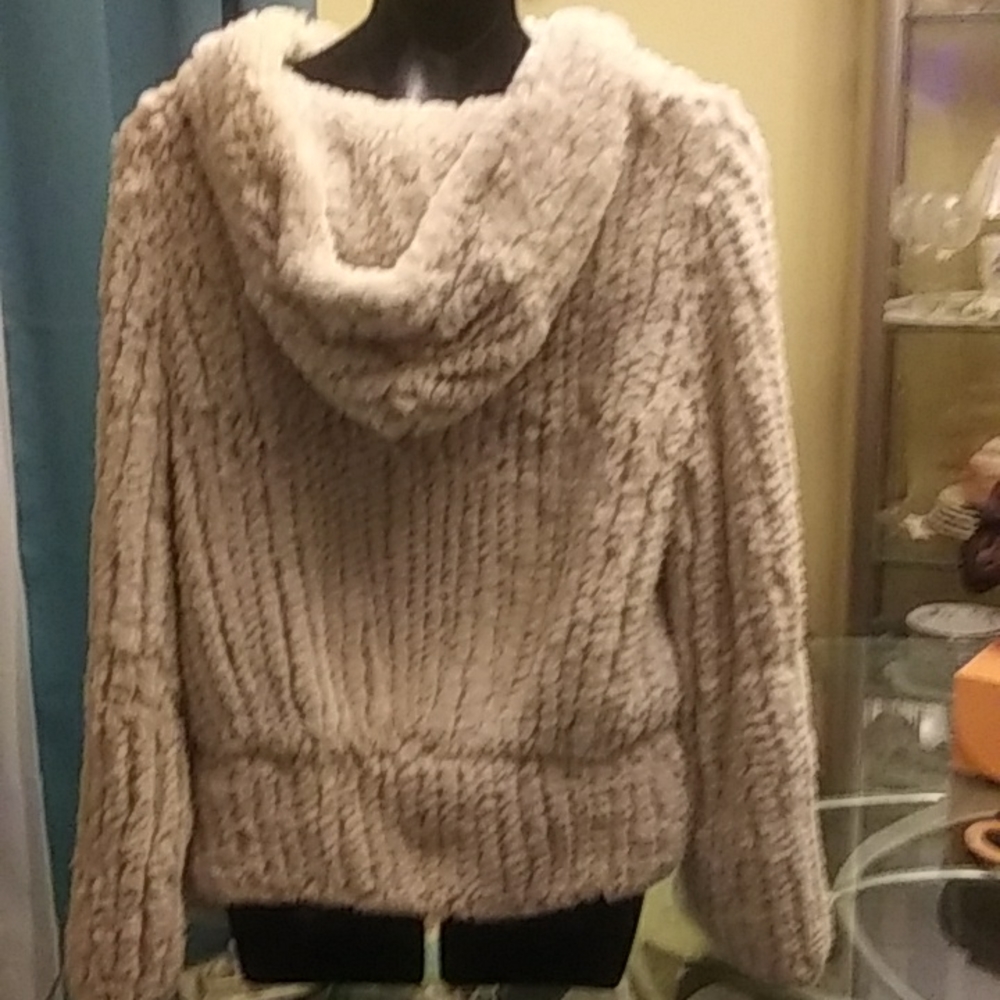 !Sheared rabbit, hooded sweater Sz.S - Picture 2 of 4